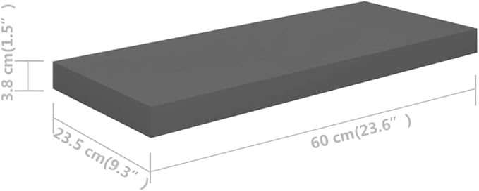 Floating Wall Shelves 2 Pack High Gloss Gray Modern Display Rack 23.6x9.3x1.5 Inches MDF Board for Living Room Bedroom Office Decor Storage Organizer