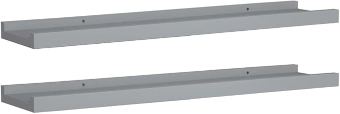 Wall Mounted Picture Frame Ledge Shelves 2 Pack Gray MDF Display Shelves for Photos and Decorations 23.6x3.5x1.2 Inches Space Saving Wall Decor