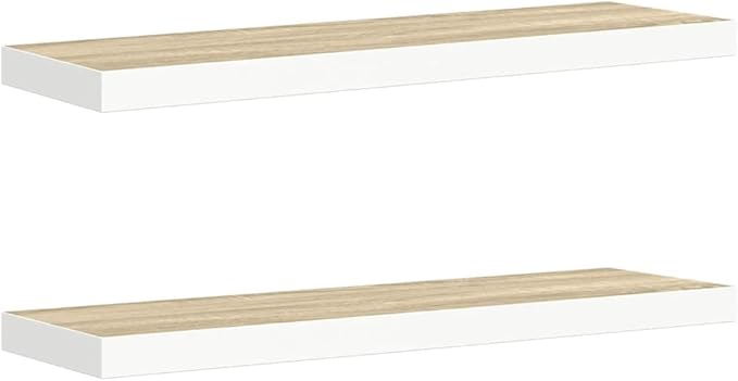 Set of 2 Floating Wall Shelves, Decorative Oak and White Honeycomb MDF Wood Shelving Unit for Living Room, Bedroom, Home Office Organization, 31.5 Inch