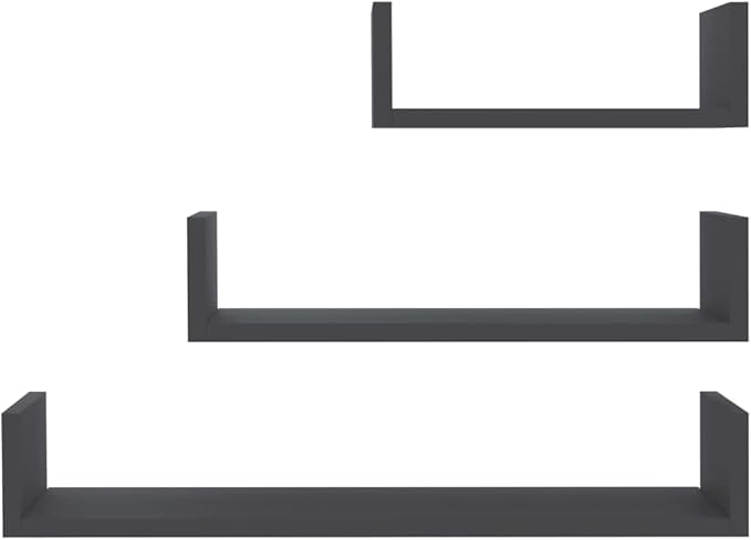 Set of 3 Gray Floating Shelves, Wall Mounted Display Ledges for Bedroom, Living Room, Kitchen, Modern Engineered Wood Storage Organizer, 23.6 Inches