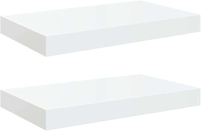 Set of 2 Floating Wall Shelves, Modern High Gloss White MDF Display Ledges, Decorative Shelving for Living Room, Bedroom, and Home Office Organization