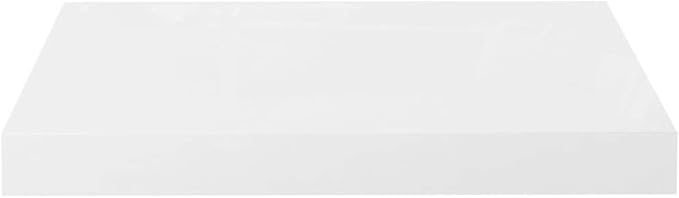 Floating Wall Shelves 2 Pack High Gloss White Modern Display Rack 15.7x9.1 Inches for Living Room Bedroom Decor, Invisible Mounting, Durable MDF Metal Frame
