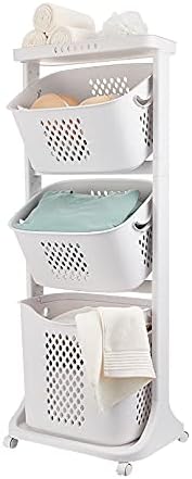 Laundry Basket, 3 Tiers Storage Basket Plastic Clothes Hamper Movable Clothes Hamper Bathroom Hampers With Wheels,Portable Freestanding Dirty For Laundry Room Organization