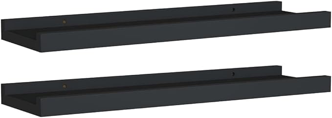 Picture Frame Ledge Shelves 2 Pack Black Wall Mounted Display Shelves for Photo Frames 15.7x3.5x1.2 Inches MDF Board U-Shaped Design Home Decor