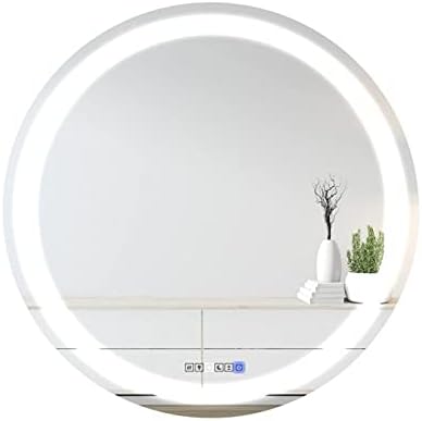 28 Inch Round LED Bathroom Mirror with 3 Color Modes, Touch Dimmer, Anti-Fog - Wall Mount Lighted Vanity Mirror for Makeup, Dressing Room - Fab Glass and Mirror