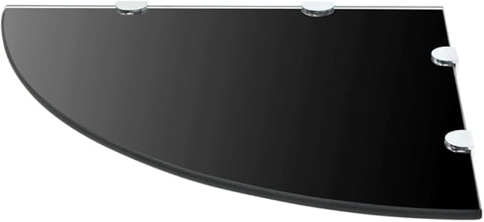 Corner Shelf Wall Mounted Glass Floating Shelf with Chrome Supports 17.7x17.7 Inches for Kitchen Bathroom Living Room Storage Organizer Black Tempered Glass