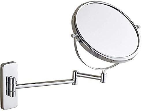 Bathroom Wall-Mounted Mirrors,8 inch Makeup Mirrors,Double Sided Brass Magnifying Mirror,Extendable Folding 360°Swivel Vanity Shaving Mirrors(Chrome,10X)