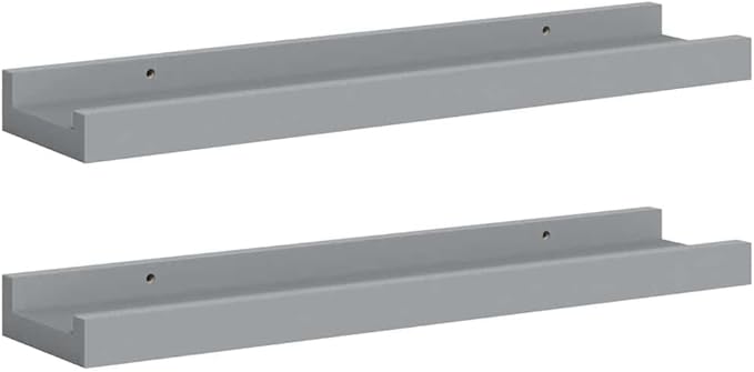 Floating Ledge Shelves Set of 2, 15.7 inch Gray MDF Wall Mounted Display Shelf for Picture Frames, Decorative Wall Decor for Living Room, Minimalist Storage Rack