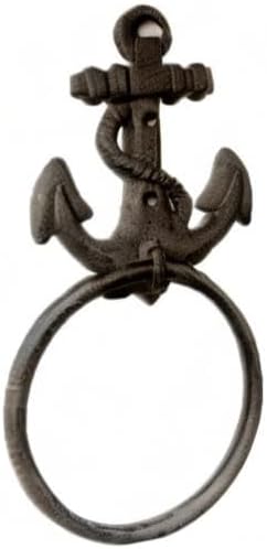 Comfy Hour Nautical Anchor Towel Ring, Decorative Cast Iron Hand Towel Holder for Bathroom, Vintage Coastal Wall Mount Maritime Decor for Beach House, Brown, 1 Piece