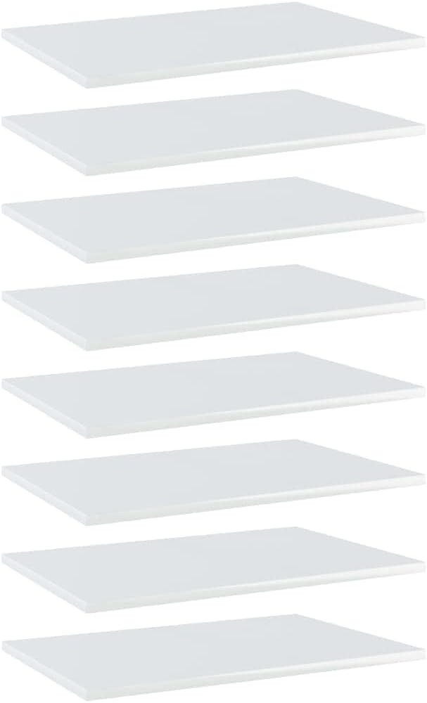 High Gloss White Engineered Wood Wall Mounted Shelf Set of 8, Modern Storage Solution for Living Room and Kitchen, Minimalist Design for Books and Decor, Easy Installation,