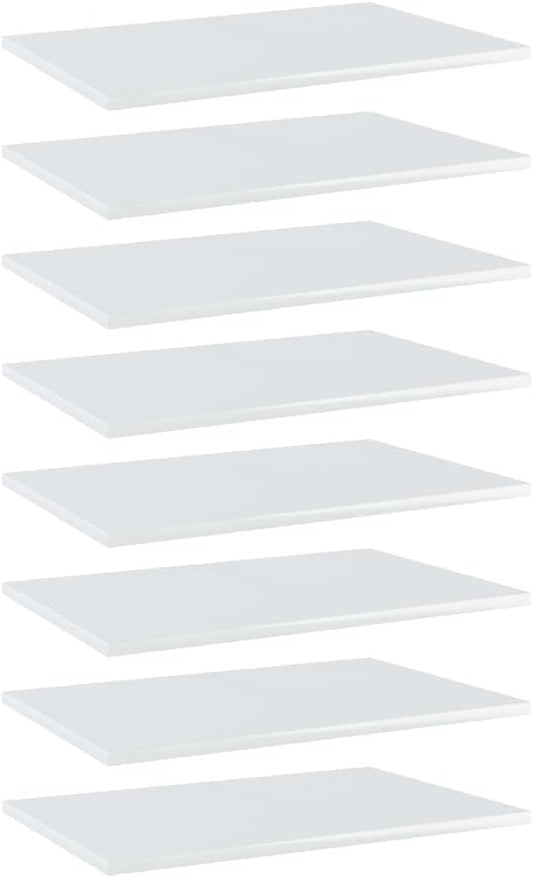 High Gloss White Engineered Wood Wall Mounted Shelf Set of 8, Modern Storage Solution for Living Room and Kitchen, Minimalist Design for Books and Decor, Easy Installation,