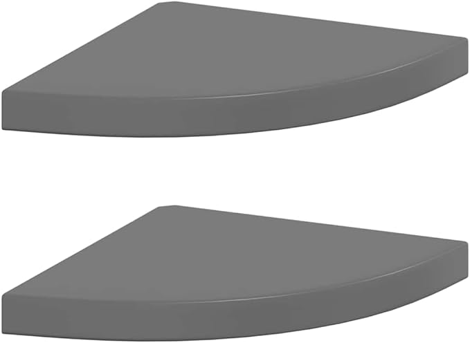 Floating Corner Shelves Set of 2, High Gloss Gray Modern Wall Mounted Display Shelves for Living Room Bathroom, 13.8x13.8 Inches, Invisible Mounting, Durable MDF and Metal, Holds 11 lbs Each