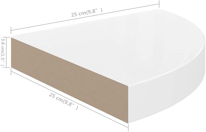 Floating Corner Shelf 9.8x9.8x1.5 Inch High Gloss White Wall Mounted Storage Shelves - Honeycomb MDF Metal Structure with Invisible Bracket for Bathroom Bedroom Living Room Home Decor