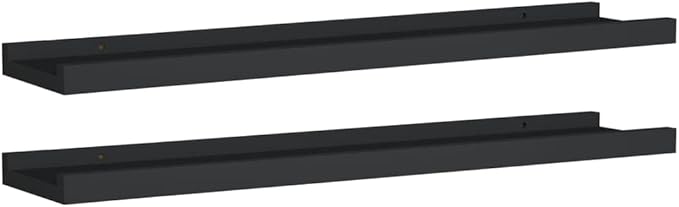 Picture Frame Ledge Shelves 2 Pack Black Wall Mounted Display Shelves 23.6 Inches MDF Board Photo Display Ledges for Living Room Bedroom Decor