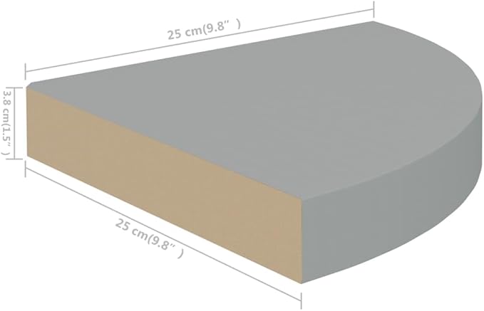 Floating Corner Shelves 2 Pack Gray 9.8x9.8x1.5 Inches MDF Wall Mounted Display Storage for Living Room Bathroom Kitchen with Invisible Mounting System