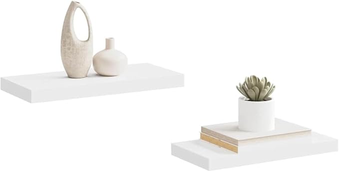 Set of 2 Floating Wall Shelves, Modern White Decorative Storage Display for Living Room, Bedroom, and Office, 19.7 x 9.1 Inch MDF Shelving Units