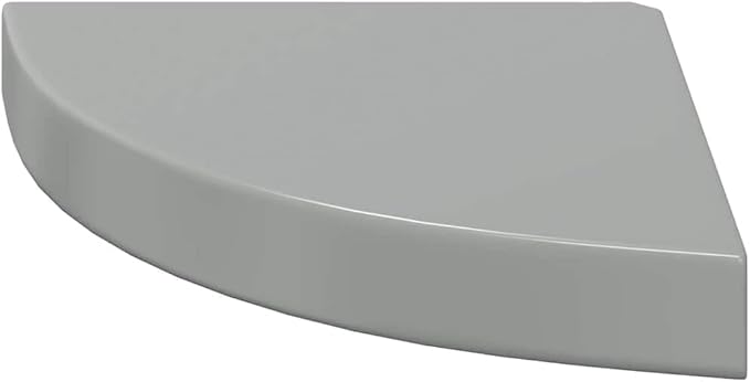 Floating Corner Shelf High Gloss Grey Modern Wall Mounted Storage Rack for Bedroom Living Room Space Saving Display Organizer 9.8 Inch