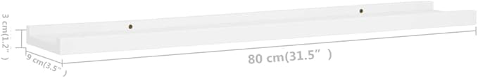 Picture Frame Ledge Shelves 2 Pack White 31.5 inch Wall Mounted Display Shelves for Photo Frames and Decorations, MDF Floating Shelf with Front Edge Protection