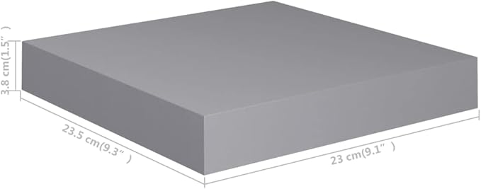 Floating Wall Shelves 2 Pack Gray Modern Display Rack for Living Room Bedroom Office, Invisible Mounting System, 9.1x9.3x1.5 Inches MDF Honeycomb Shelving with 11lb Capacity Each