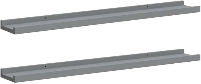 Set of 2 Wall Mounted Picture Ledge Shelves, 31.5 Inch Modern Floating Display Shelf for Photo Frames, Books, and Decor, Gray Lacquered MDF Finish