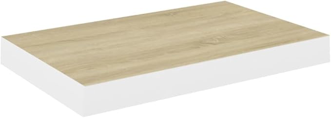 Floating Wall Shelves Set of 4 Oak White MDF Modern Display Racks with Invisible Mounting System for Living Room Bedroom Home Decor 19.7x9.1x1.5 Inches