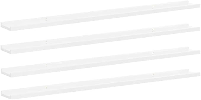 Wall Shelves Set of 4, 45.3-Inch Modern Floating Shelves, High Gloss White Wall-Mounted Display Ledge for Books, Collectibles, and Home Decor