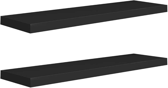 Floating Wall Shelves 2 Pack Black Modern Display Rack 35.4x9.3 Inches MDF Board with Invisible Mounting for Living Room Bedroom Home Decor Storage