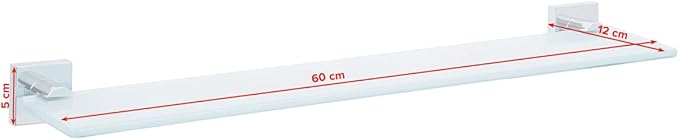 tesa EKKRO Glass Bathroom Shelf - No Drill Shelf Made of Satined Glass and Chrome-Plated Metal - Stainless - Waterproof - Includes Removable Adhesive Solution