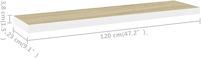 Floating Wall Shelves 2 Pack Oak White Modern Display Rack 47.2x9.3x1.5 Inches MDF Honeycomb Storage Shelves for Living Room Bedroom Office Decor
