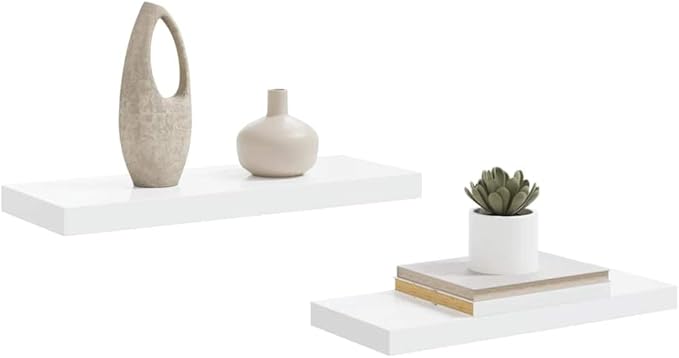 Set of 2 Floating Wall Shelves, 23.6-inch Modern High Gloss White Decorative Storage Shelf for Living Room Bedroom Office, MDF Wall Mount Display Ledges