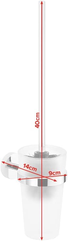 tesa EXXCELLENT Toilet Brush Holder - Wall-Mounted, Stainless-Steel Toilet Brush with Bowl in Frosted-Glass Design - Waterproof, incl. Power.Kit Adhesive Solution - 445mm x 94mm x 136mm