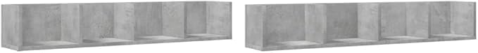 Wall Mounted Floating Shelves Set of 2, Concrete Grey Engineered Wood Storage Cabinets for Living Room, Office, Modern Display Organizer, 39 Inch