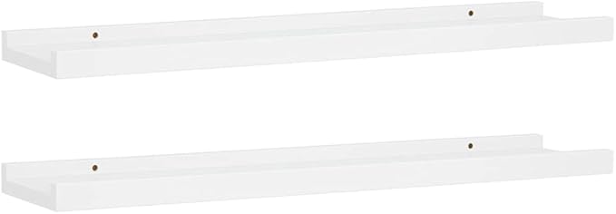 White Picture Frame Ledge Shelves 2 Pack 23.6 inch Wall Mounted Display Shelves for Photo Frames Decorations MDF Floating Shelf Home Office Decor