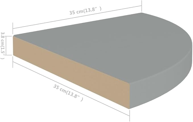 Floating Corner Shelf 13.8"x13.8"x1.5" Gray Honeycomb MDF with Metal Bracket, Invisible Mounting System for Bathroom, Living Room, Bedroom, Wall Decor Storage Organizer