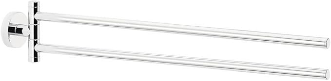 tesa EXXCELLENT Double Bathroom Hanger - Self Adhesive Wall Towel Bar - Two Shoulder - High Gloss Chrome Metal - 74mm x 50mm x 448mm
