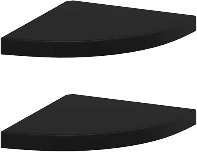 Corner Shelf Set of 2, 14-Inch Floating Shelves for Wall, Modern Matte Black MDF Triangular Storage Shelving for Bedroom, Living Room, Kitchen Organization