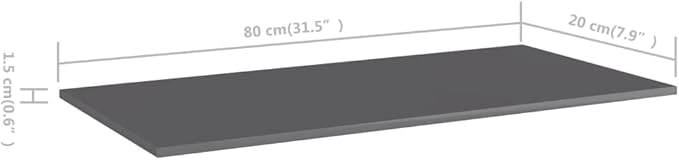 Set of 4 High Gloss Grey Engineered Wood Wall Shelves, Minimalist Floating Style Shelf Set for Modern Living Room and Kitchen Display
