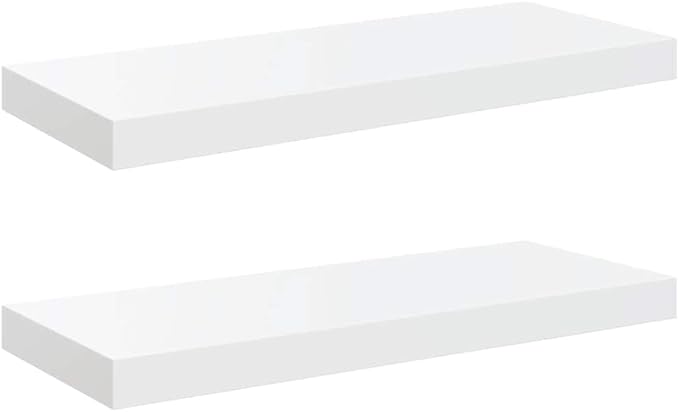 Set of 2 Floating Wall Shelves, 23.6-inch Modern Rectangular Wall Mounted Storage Shelf, High Gloss White MDF Decorative Display Shelves for Living Room, Bedroom, Office