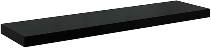 Floating Wall Shelf, Modern High Gloss Black Display Ledge, 35.4 Inch Decorative Storage Rack for Bedroom, Living Room, and Office, Wall Mounted MDF Shelf