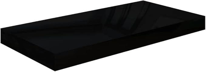 Floating Wall Shelf High Gloss Black 19.7x9.1 Inches Modern Display Rack with Invisible Mounting for Living Room Bedroom Office Decor Storage Organizer