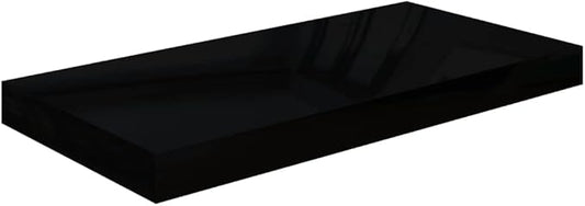 Floating Wall Shelf High Gloss Black 19.7x9.1 Inches Modern Display Rack with Invisible Mounting for Living Room Bedroom Office Decor Storage Organizer