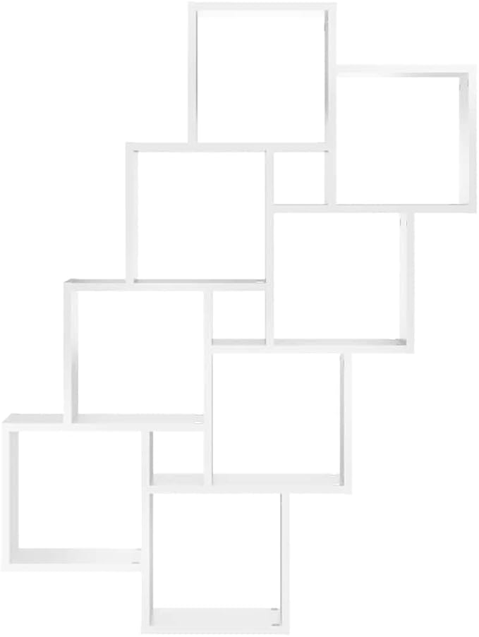 Wall Mounted Cube Shelf, 10-Compartment Floating Storage Organizer, Modern Engineered Wood Display Shelving Unit for Bedroom and Living Room, White, 35.4 x 35.4 x 46.9 Inches