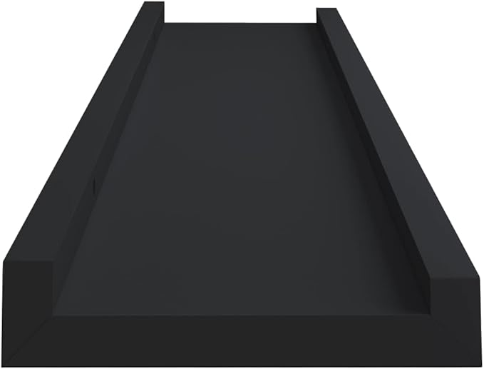 Picture Frame Ledge Shelves 2 Pack Black Wall Mounted Display Shelves 23.6 Inches MDF Board Photo Display Ledges for Living Room Bedroom Decor