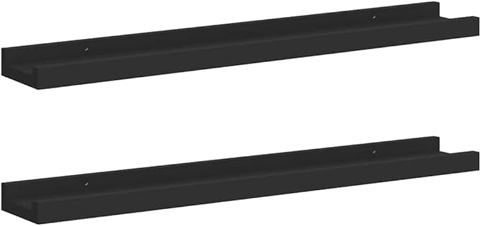 Floating Picture Frame Ledge Shelves Set of 2, 23.6 Inch Wall Mounted Display Shelf for Photos, Art, and Decor, Modern Minimalist MDF Storage Rack, Black