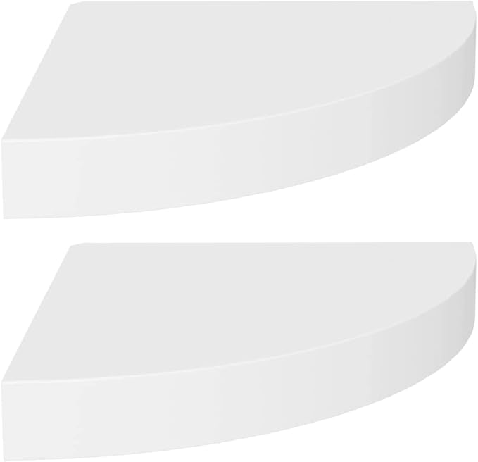 Floating Corner Shelves 2-Pack White 9.8x9.8x1.5 Inch MDF Metal Wall Mounted Shelf for Bathroom Bedroom Kitchen Living Room Decor