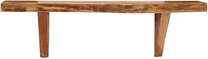 Set of 2 Solid Acacia Wood Floating Wall Shelves, Rustic Wood Display Shelving for Living Room, Bathroom and Bedroom, Decorative Wall Mount Storage Organizer, Medium