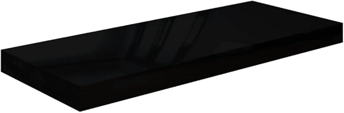 Floating Wall Shelves 4 Pack High Gloss Black Display Rack 23.6x9.3x1.5 Inches Modern Home Decor for Living Room Bedroom Office Storage Organizer
