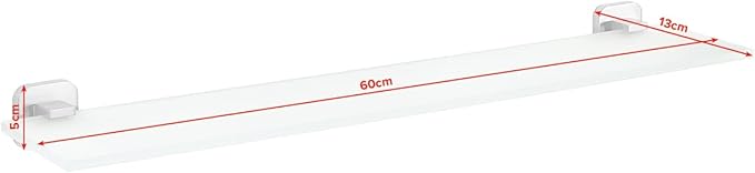 tesa ESTEETIC Glass Shelf - Self-Adhesive Frosted Glass Shelf for Bathroom Utensils - Waterproof, incl. Power.Kit Adhesive Solution - 50 mm x 600 mm x 123 mm