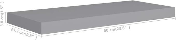 Floating Wall Shelf Gray 23.6x9.3x1.5 Inches MDF Board Modern Display Rack with Invisible Mounting System for Living Room Bedroom Home Decor Books Collectibles