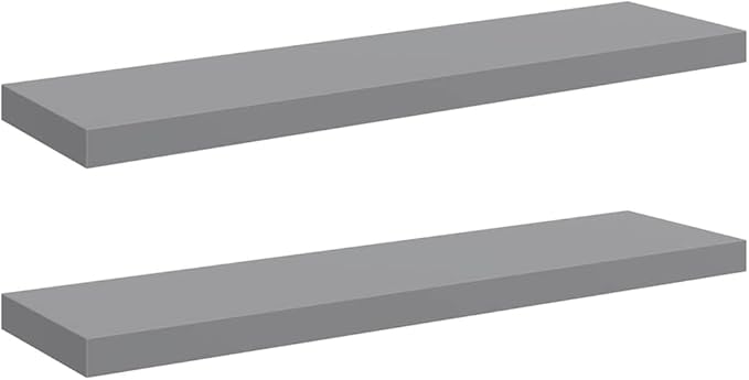 Set of 2 Large Floating Wall Shelves, Modern Gray Rectangular Display Shelves for Living Room, Bedroom, and Office, Decorative MDF Storage Shelving Unit with Mounting Hardware